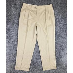 Joseph & Feiss Dress Pants Men's Pleated Tan Cuffed 100% Gold Wool Size 42x32